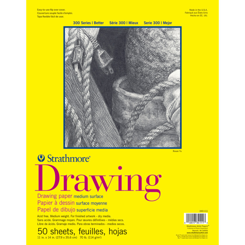 DIXON FINE ART Strathmore 300 Series Drawing Pad, Glue Binding, 50 Sheet, 11x14 inch, 1 Count