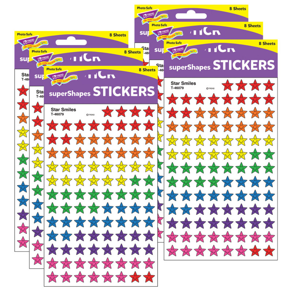 TREND ENTERPRISES INC. TREND Star Smiles superShapes Stickers, 800 Per Pack, 6 Packs