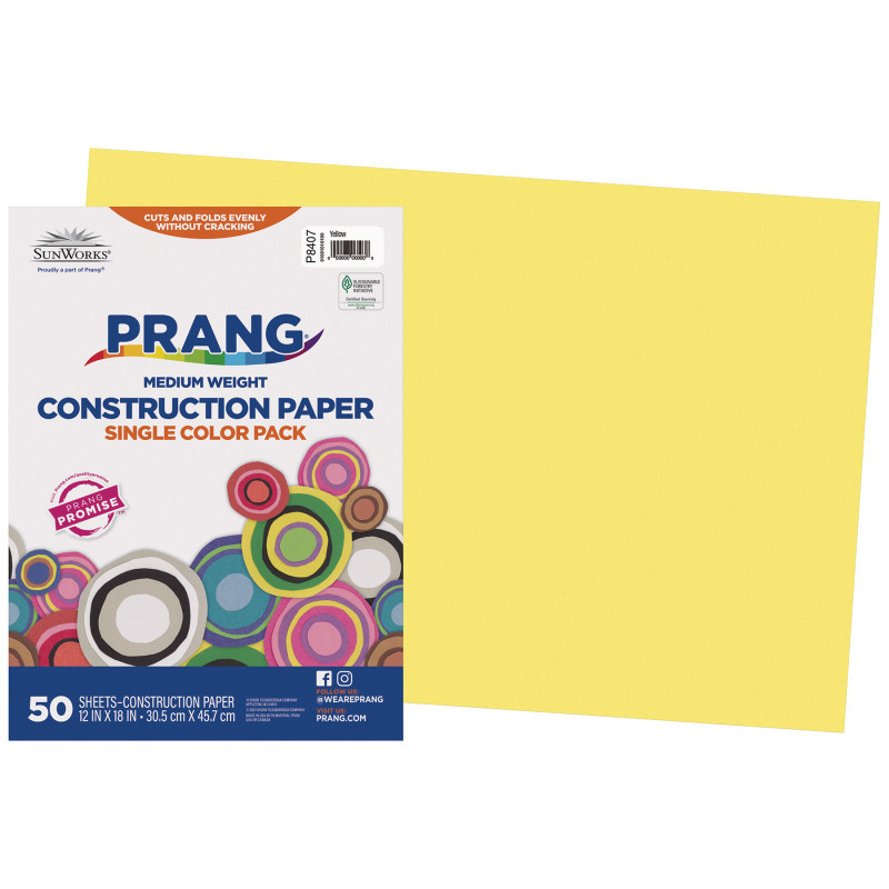 DIXON TICONDEROGA CO Prang® Construction Paper, Medium Weight, Yellow, 12" x 18", 50 Sheets