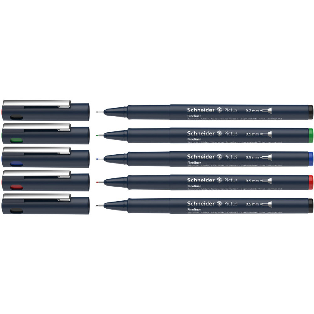 REDIFORM INC Schneider® Pictus Fineliners, Wallet, 5 Pieces, Assorted Colors and Sizes
