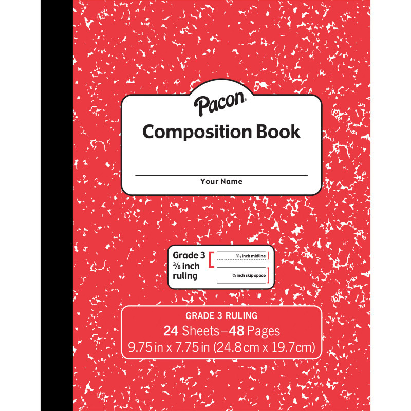 DIXON TICONDEROGA CO Pacon® Composition Book, Grade 3, Red Marble, 3/8" x 3/16" x 3/16" Ruled, 9-3/4" x 7-3/4", 24 Sheets