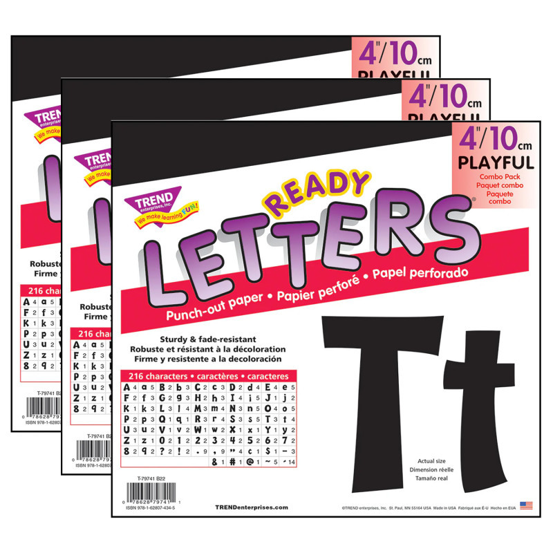TREND ENTERPRISES INC. TREND Black 4" Playful Combo Ready Letters®, 3 Packs