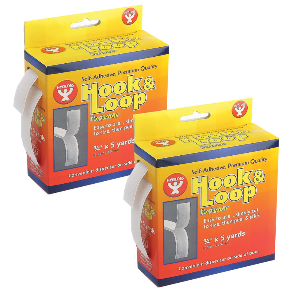 HYGLOSS PRODUCTS INC. Hygloss® Self-Adhesive Hook & Loop Fastener Roll, 3/4" x 5 yds., Pack of 2