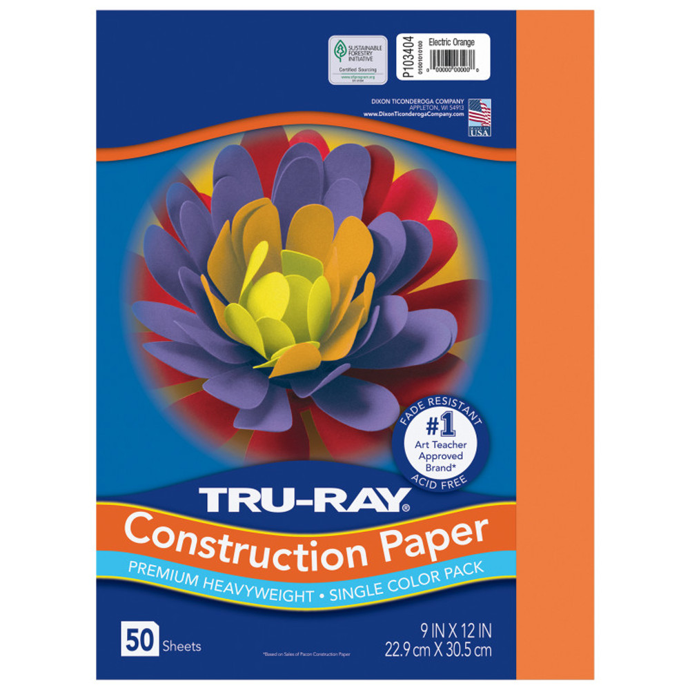 DIXON TICONDEROGA CO Tru-Ray® Construction Paper, Heavyweight, Electric Orange, 9" x 12", 50 Sheets