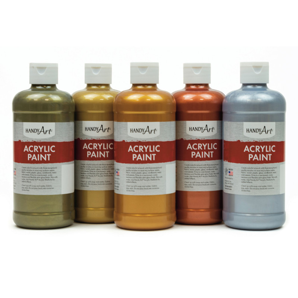 ROCK PAINT DISTRIBUTING CORP Handy Art® Metallic Acrylic Paint, 16 oz, Set of 5