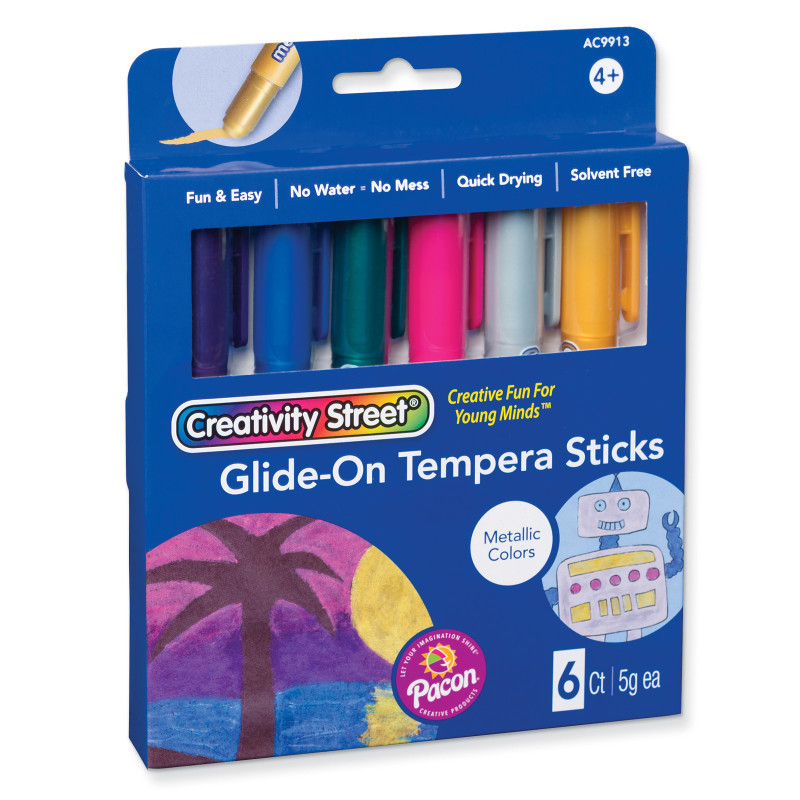 DIXON TICONDEROGA CO Creativity Street® Glide-On Tempera Paint Sticks, 6 Assorted Metallic Colors, 5 grams, 6 Count
