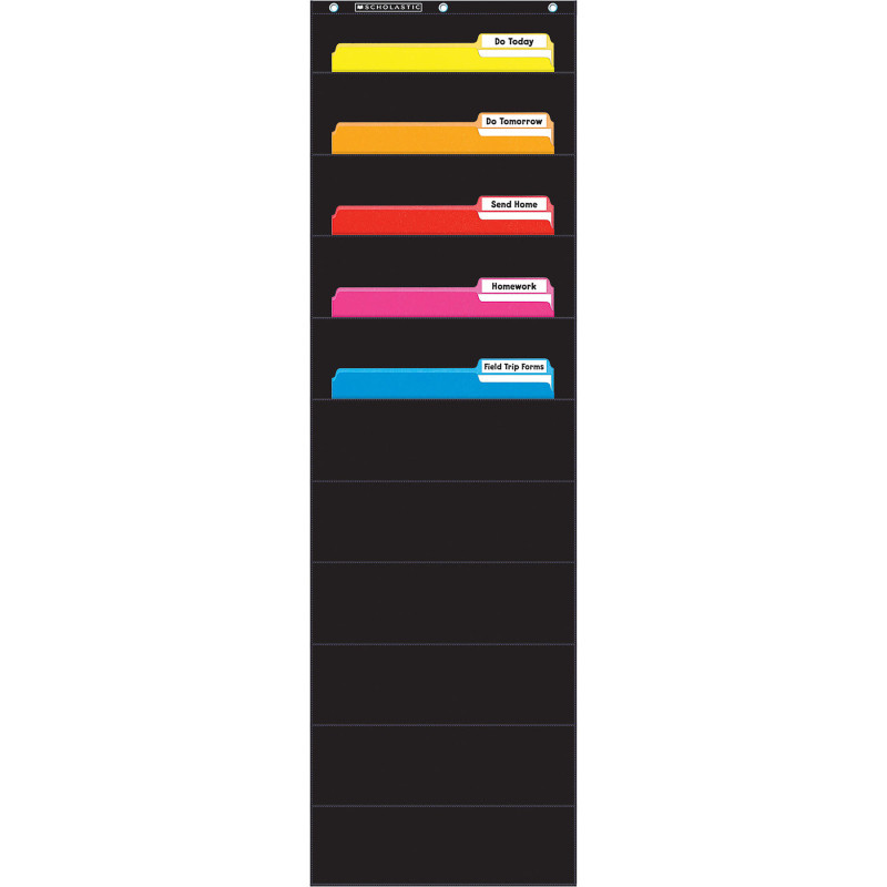 SCHOLASTIC TEACHING RESOURCES Scholastic Teaching Solutions File Organizer 10-Pocket Chart, 14" x 46-1/2", Black