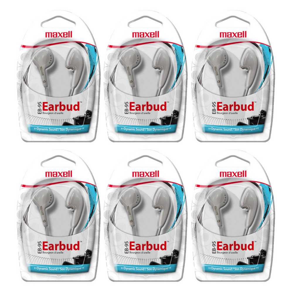 MAXELL CORP OF AMERICA Maxell Budget Stereo Earbuds, White, Pack of 6