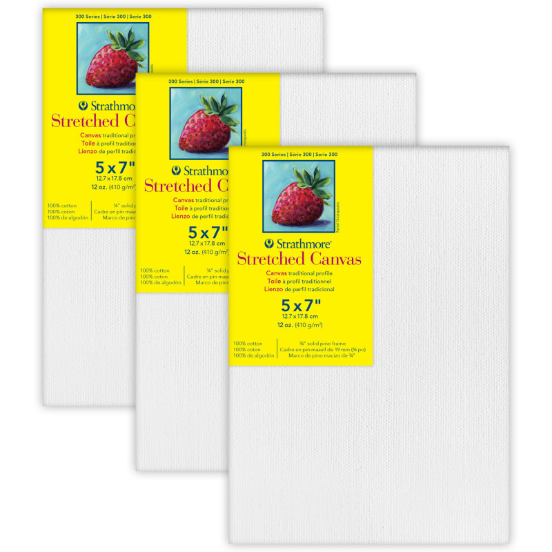 DIXON FINE ART Strathmore 300 Series Traditional Stretched Canvas, 5x7 inch, Pack of 3