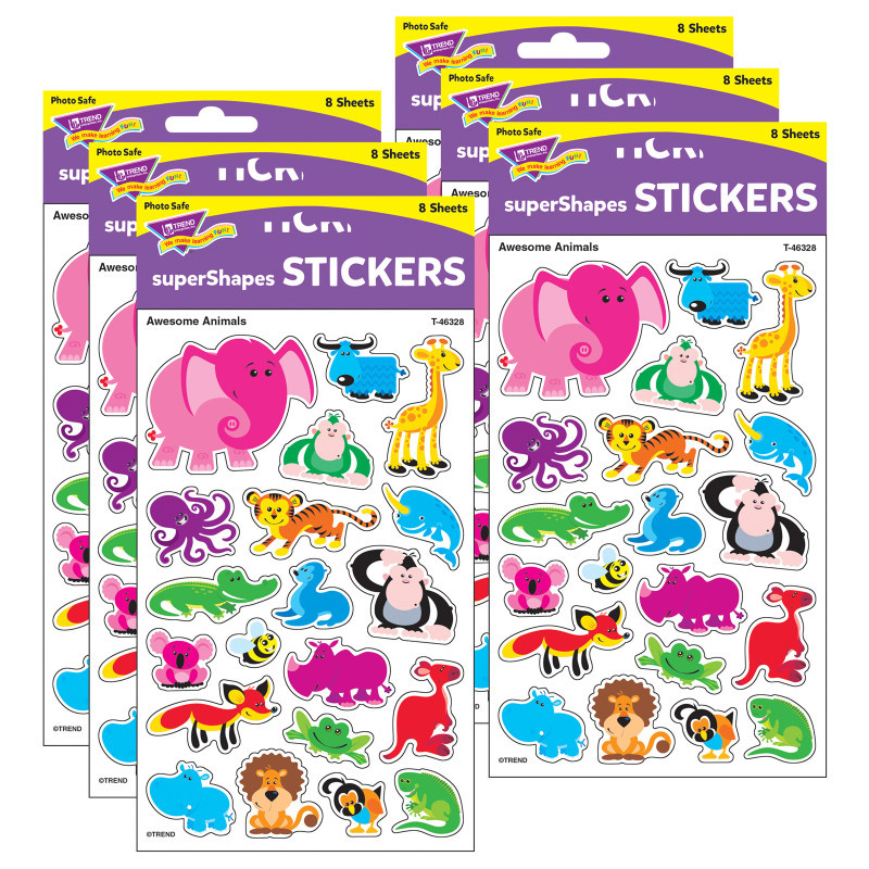 TREND ENTERPRISES INC. TREND Awesome Animals superShapes Stickers-Large, 160 Per Pack, 6 Packs