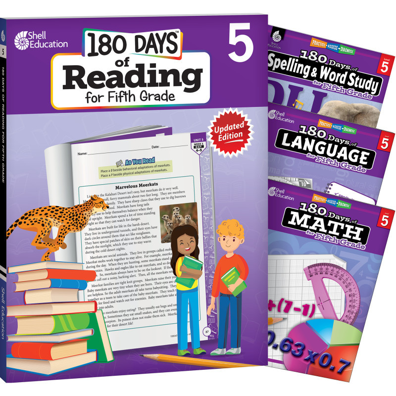 SHELL EDUCATION Shell Education 180 Days Reading, Spelling, Language, & Math Grade 5: 4-Book Set