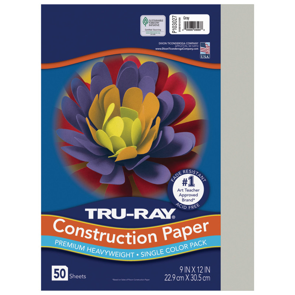 DIXON TICONDEROGA CO Tru-Ray® Construction Paper, Heavyweight, Gray, 9" x 12", 50 Sheets