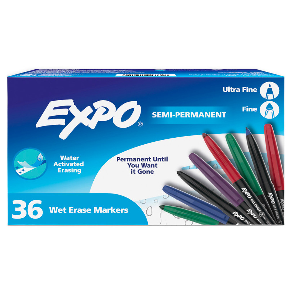 NEWELL BRANDS DISTRIBUTION LLC EXPO® Vis-a-Vis Wet Erase Markers, Fine & Ultra Fine Point, Assorted, 36 Count