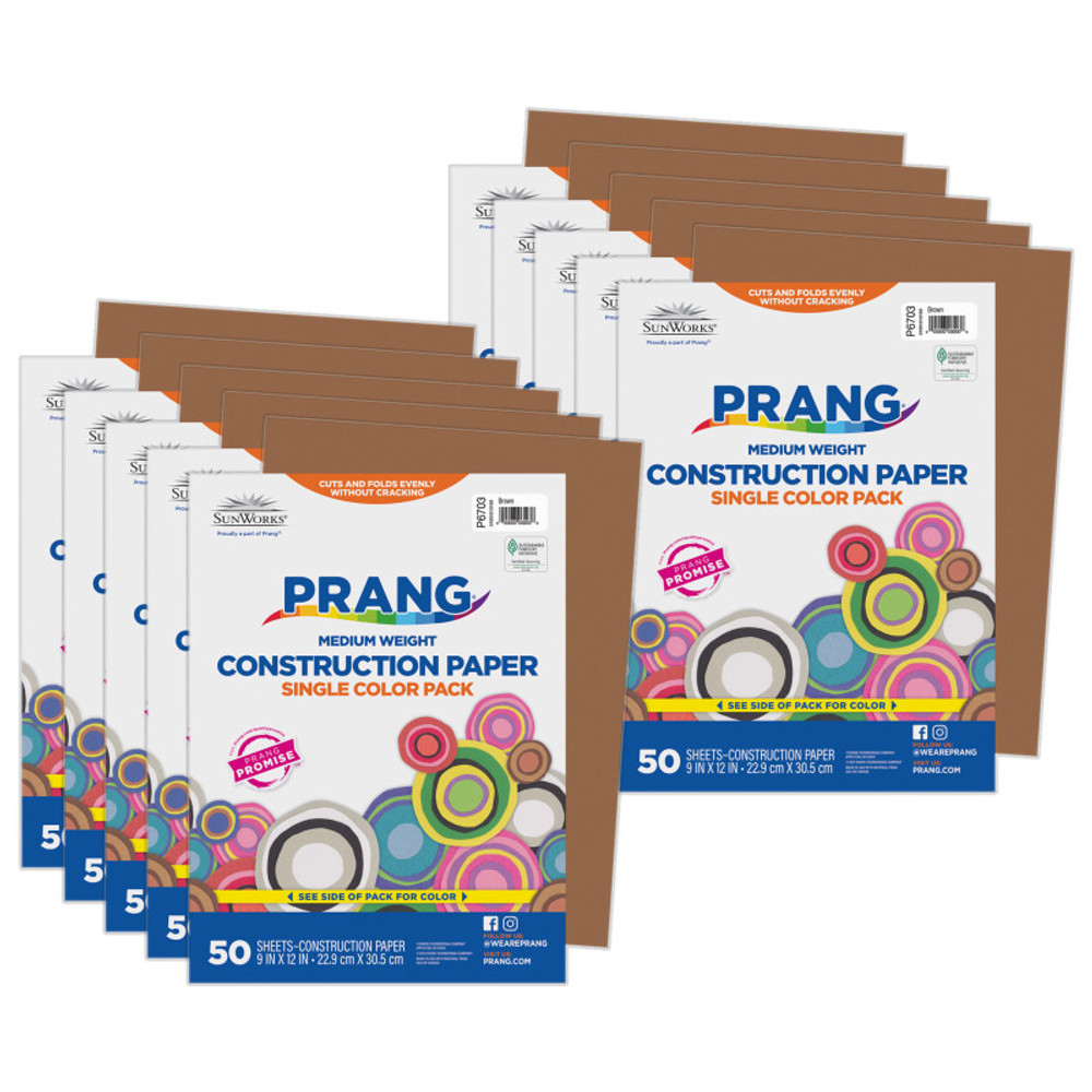 DIXON TICONDEROGA CO Prang® Construction Paper, Medium Weight, Brown, 9" x 12", 50 Sheets Per Pack, 10 Packs