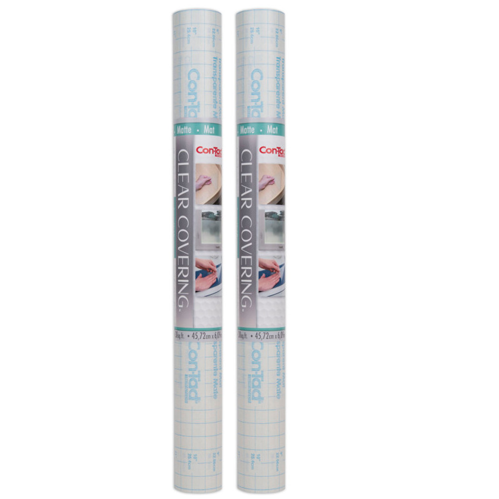 KITTRICH CORPORATION Con-Tact® Brand Clear Cover™ Adhesive Covering, Clear, 18" x 16 ft, Matte, Pack of 2
