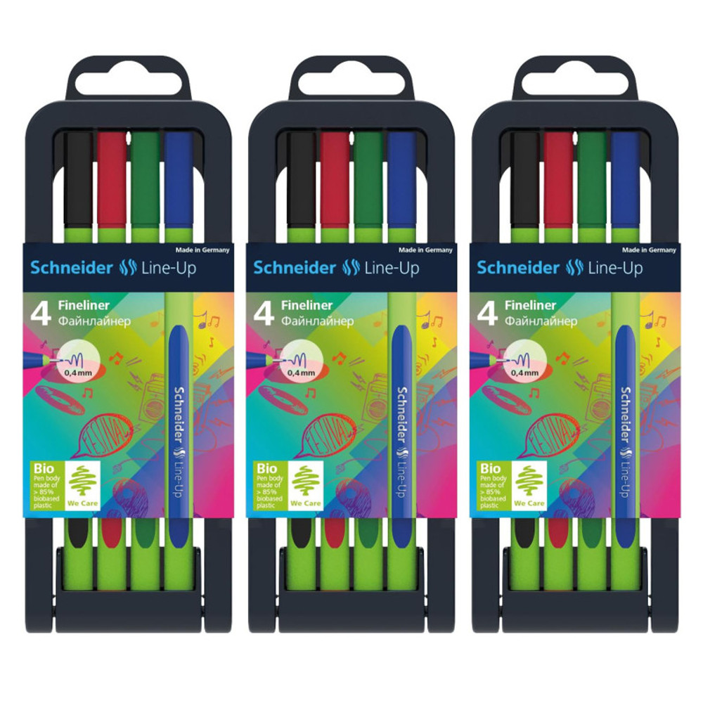 REDIFORM INC Schneider® Line-Up Fineliner Pens with Case, 4 Colors, 4 Per Pack, 3 Packs