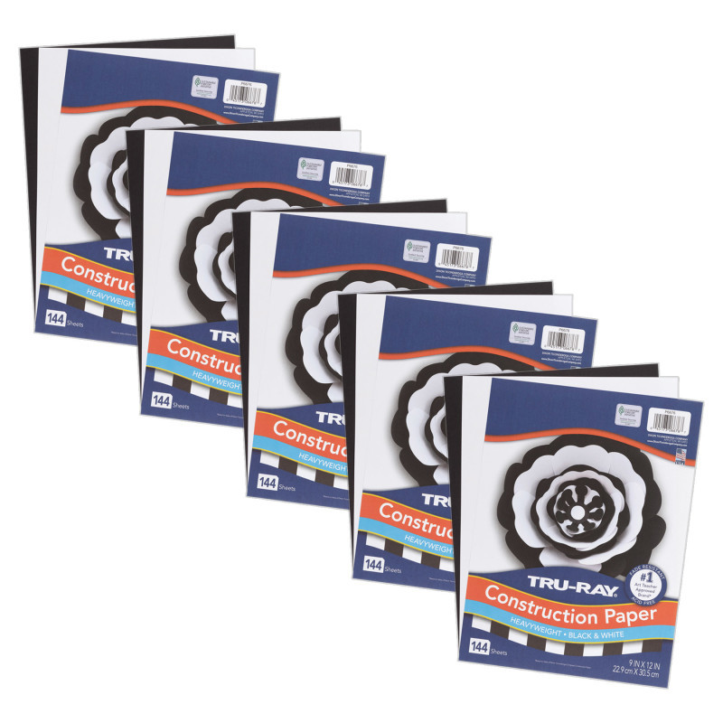 DIXON TICONDEROGA CO Tru-Ray® Premium Construction Paper, Heavyweight, Black & White, 9" x 12", 144 Sheets Per Pack, 5 Packs