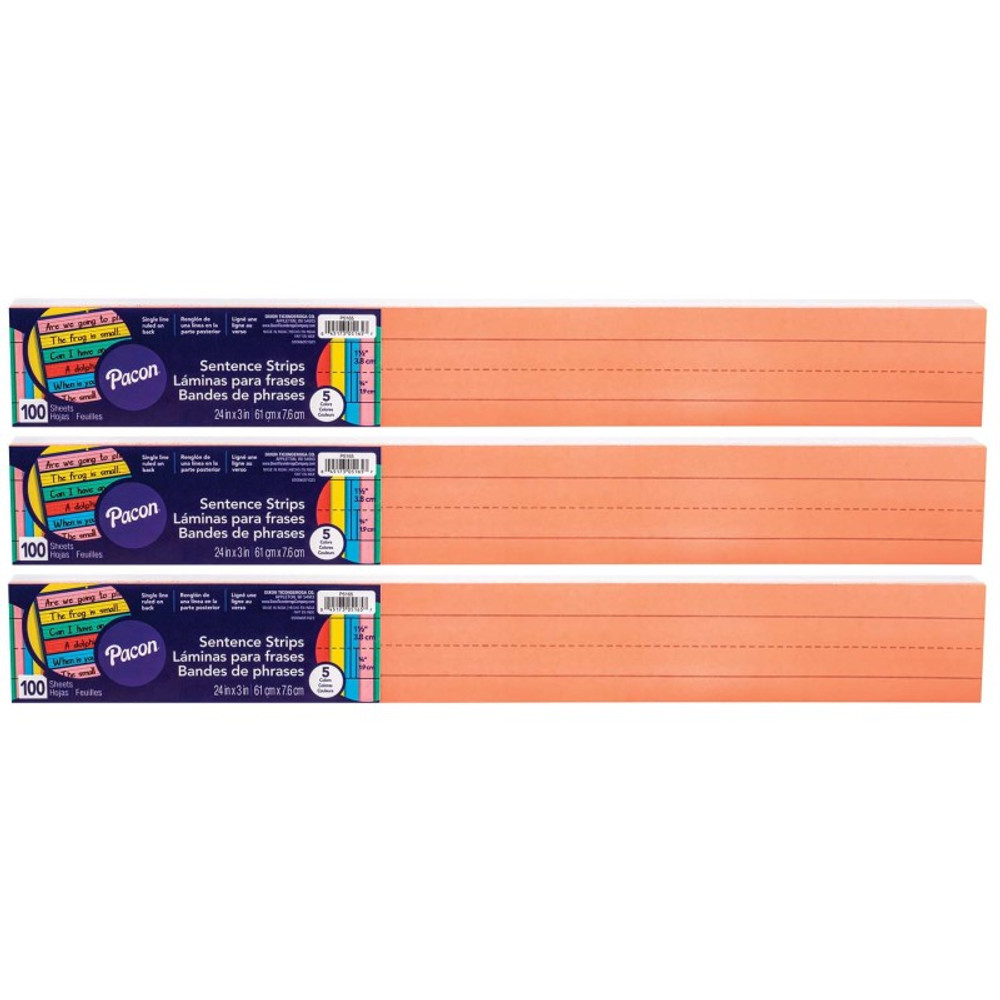 DIXON TICONDEROGA CO Pacon® Sentence Strips, 5 Assorted Colors, 1-1/2" Ruled, 3" x 24", 100 Strips Per Pack, 3 Packs