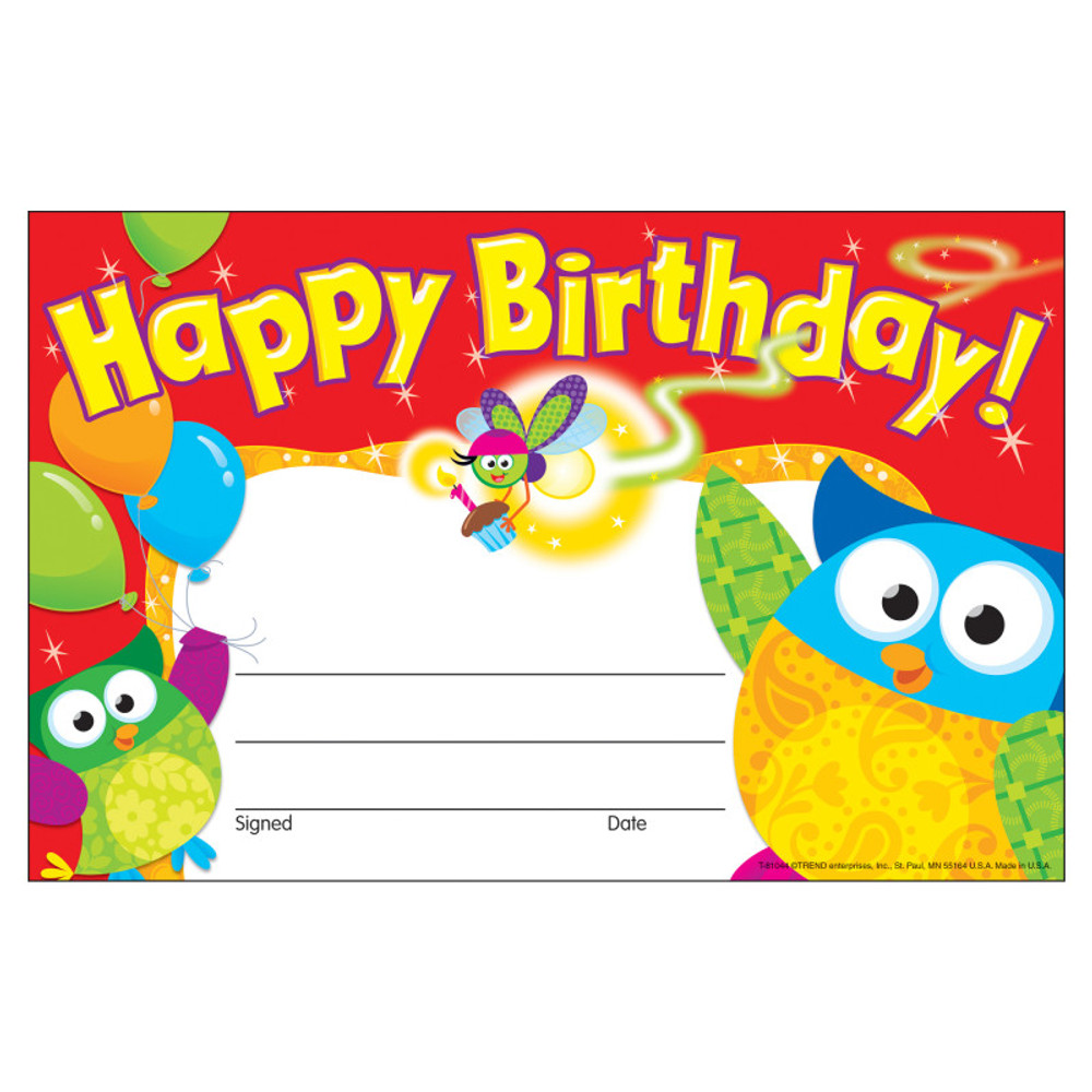 TREND ENTERPRISES INC. TREND Happy Birthday Owl-Stars!® Recognition Awards, 30 ct