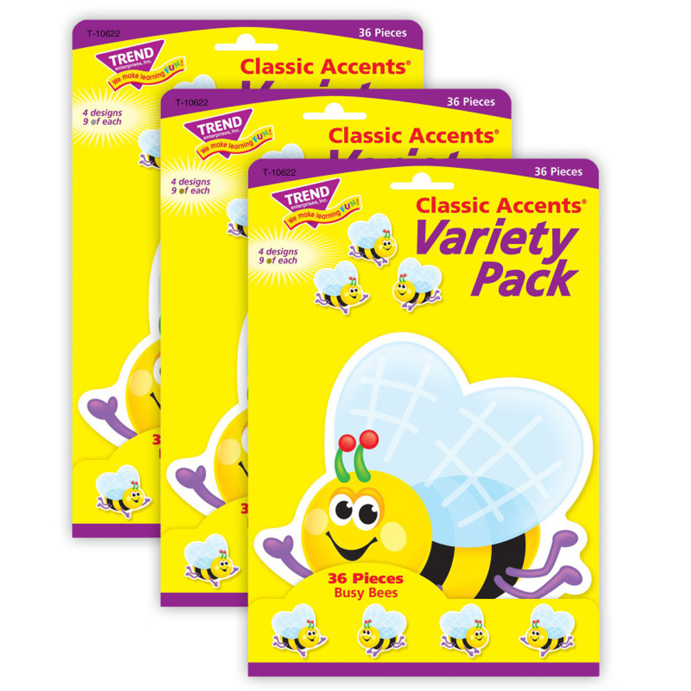 TREND ENTERPRISES INC. TREND Busy Bees Classic Accents® Variety Pack, 36 Per Pack, 3 Packs