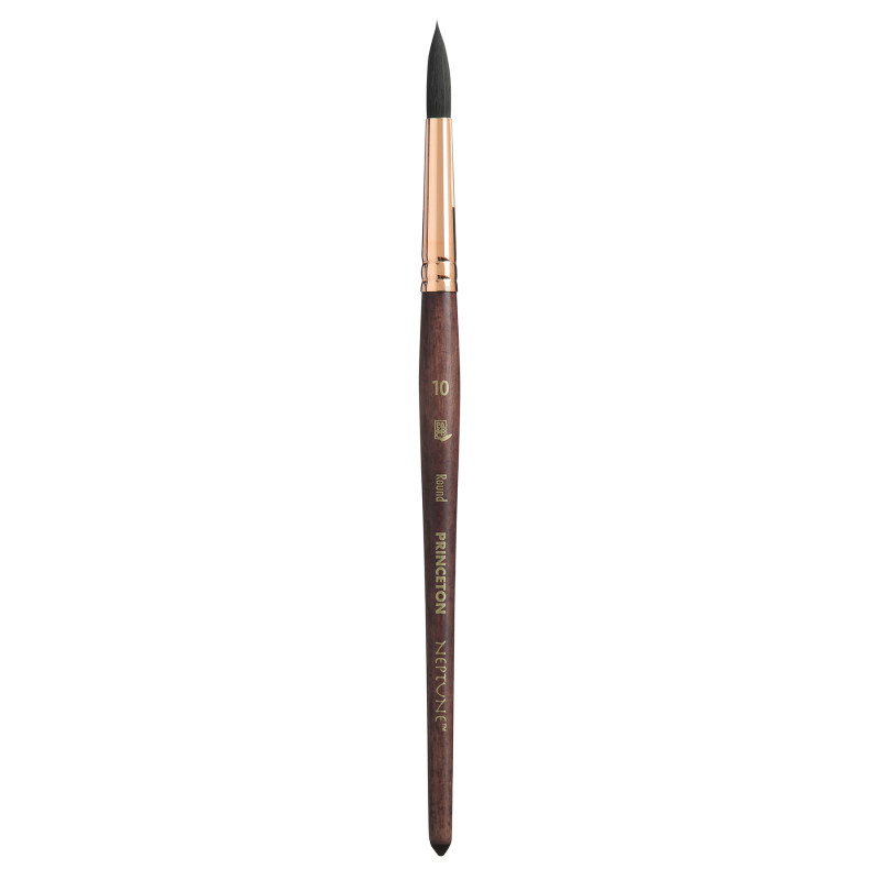 DIXON FINE ART Princeton Neptune Round Brush, Synthetic Bristles, Short Handle Watercolor Paintbrush, Dark Wood, Size 10, 1 Count