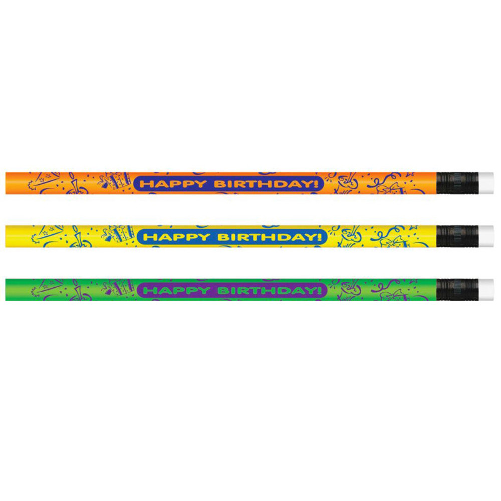 LAROSE INDUSTRIES- ROSE MOON Moon Products Pencils Neon Happy Birthday, 12 Per Pack, 12 Packs