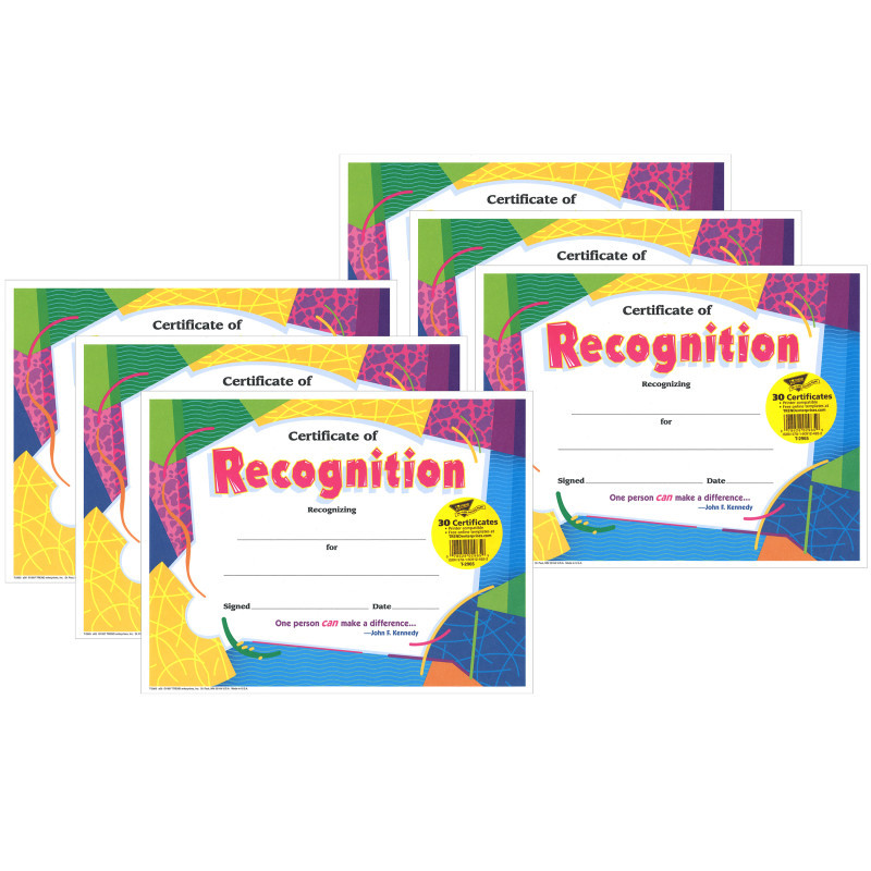 TREND ENTERPRISES INC. TREND Certificate of Recognition Colorful Classics Certificates, 30 Per Pack, 6 Packs