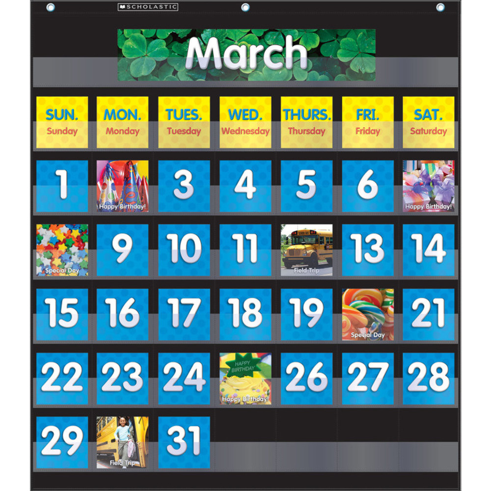 SCHOLASTIC TEACHING RESOURCES Scholastic Teaching Solutions Monthly Calendar Pocket Chart with Cards, Black