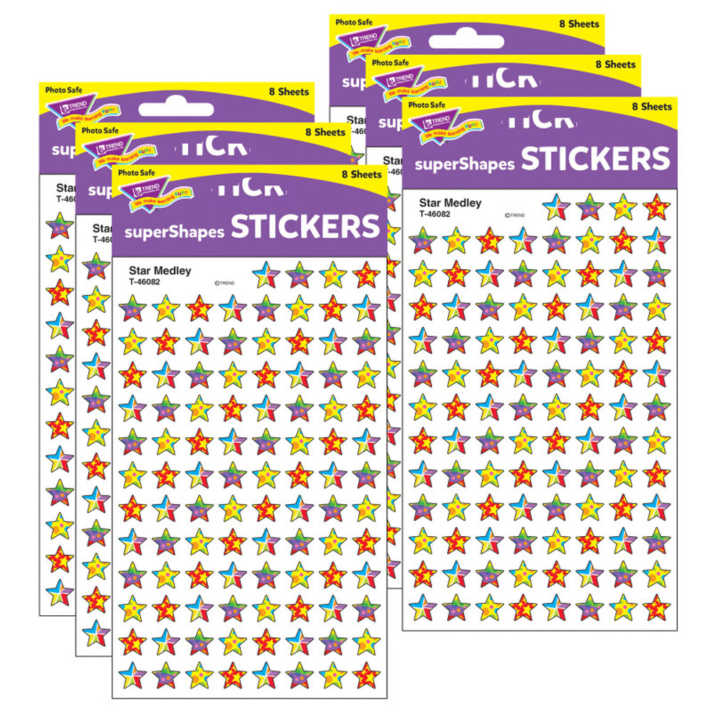 TREND ENTERPRISES INC. TREND Star Medley superShapes Stickers, 800 Per Pack, 6 Packs