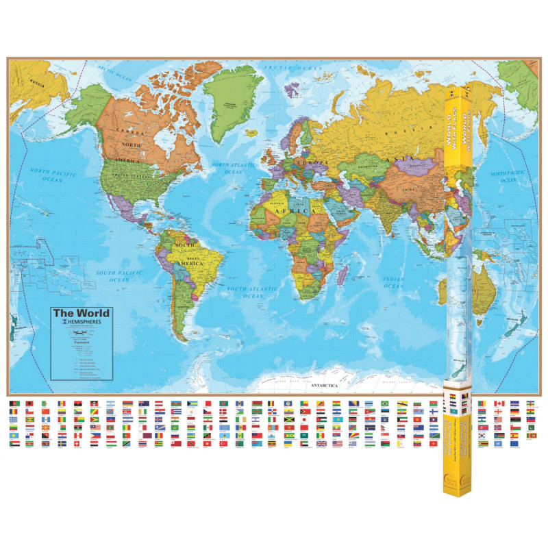 WAYPOINT GEOGRAPHIC Hemispheres® Blue Ocean Series World Laminated Wall Map, 38" x 51"