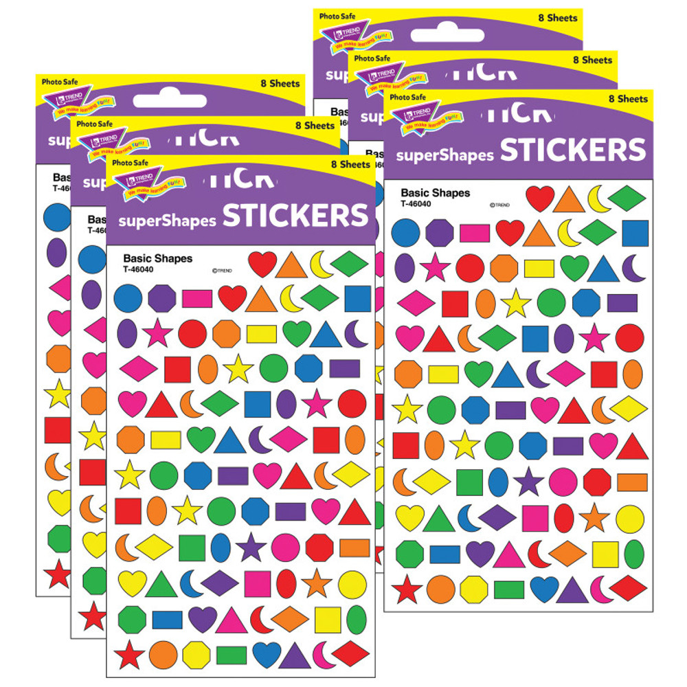 TREND ENTERPRISES INC. TREND Basic Shapes superShapes Stickers, 800 Per Pack, 6 Packs