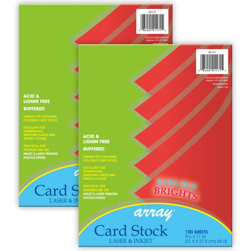 DIXON TICONDEROGA CO Pacon® Card Stock, Rojo Red, 8-1/2" x 11", 100 Sheets Per Pack, 2 Packs