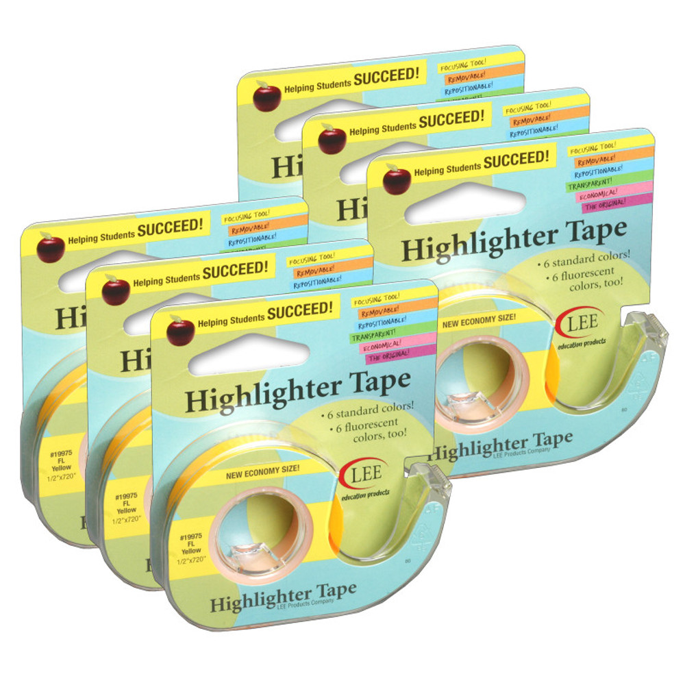 LEE PRODUCTS COMPANY Lee Products Removable Highlighter Tape, Fluorescent Yellow, Pack of 6