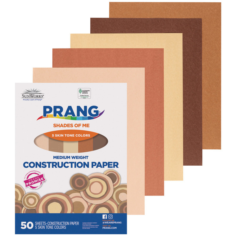 DIXON TICONDEROGA CO Prang® Shades of Me Construction Paper, Medium Weight, 5 Assorted Skin Tone Colors, 9" x 12", 50 Sheets