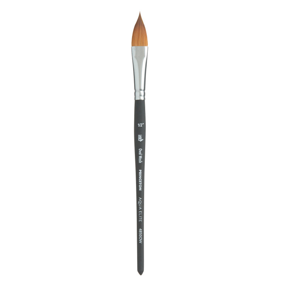 DIXON FINE ART Princeton Aqua Elite Oval Wash Brush, Synthetic Bristles, Short Handle Watercolor Paintbrush, Matte Black, Size 1/2 inch, 1 Count