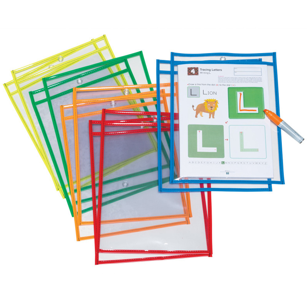 DIXON TICONDEROGA CO Pacon® Dry Erase Pockets, 5 Assorted Bright Colors, 10" x 13-1/2", 10 Pockets