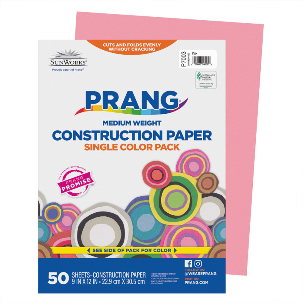 DIXON TICONDEROGA CO Prang® Construction Paper, Medium Weight, Pink, 9" x 12", 50 Sheets