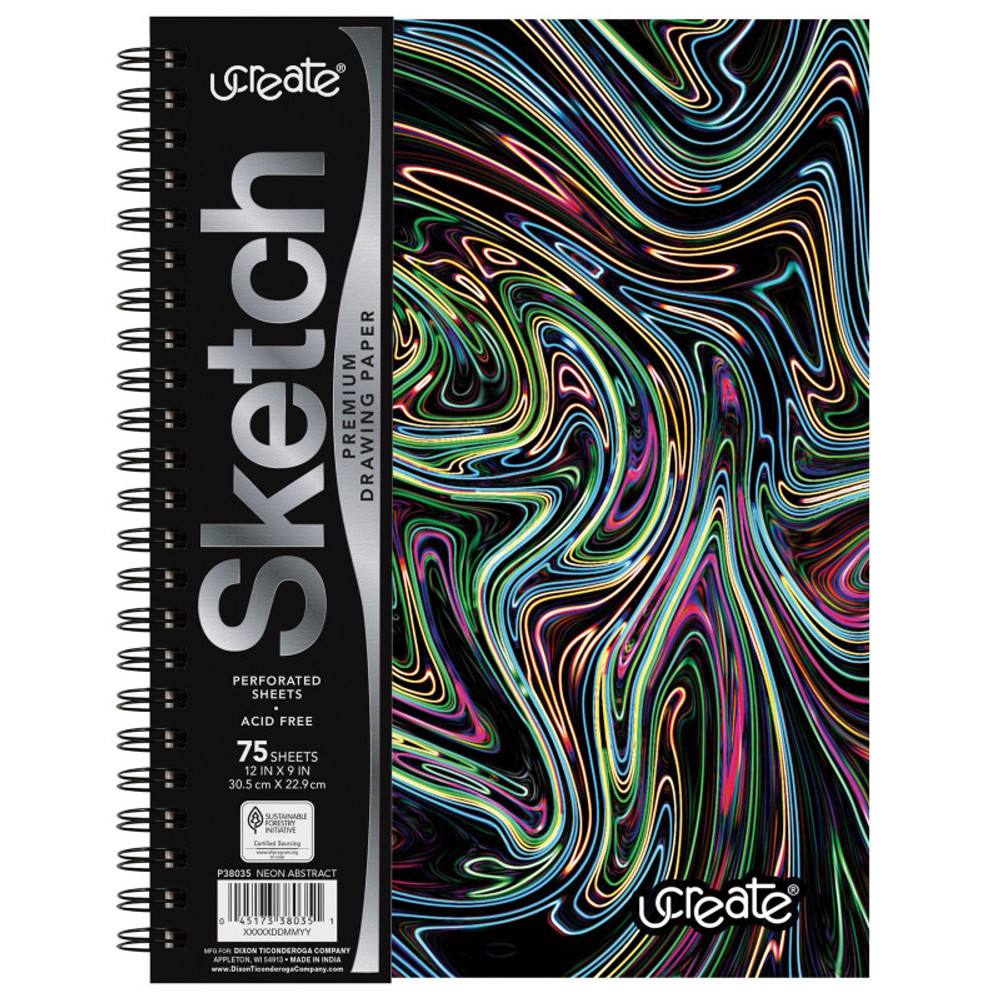 DIXON TICONDEROGA CO UCreate® Fashion Poly Sketch Book, 9" x 12", 75 Sheets, Neon Abstract Design