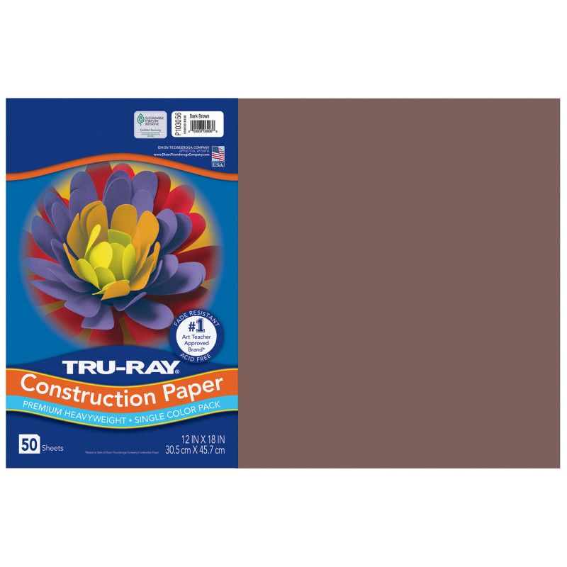 DIXON TICONDEROGA CO Tru-Ray® Construction Paper, Heavyweight, Dark Brown, 12" x 18", 50 Sheets