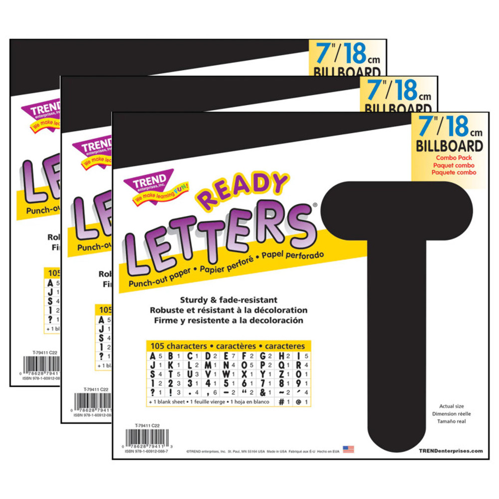 TREND ENTERPRISES INC. TREND Black 7" Billboard Uppercase Ready Letters®, 3 Packs
