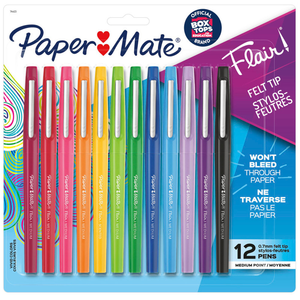 NEWELL BRANDS DISTRIBUTION LLC Paper Mate® Flair Felt Tip Pens, Medium Point (0.7mm), Assorted Colors, 12 Count NEWELL BRANDS DISTRIBUTION LLC Paper Mate® Flair Felt Tip Pens, Medium Point (0.7mm), Assorted Colors, 12 Count