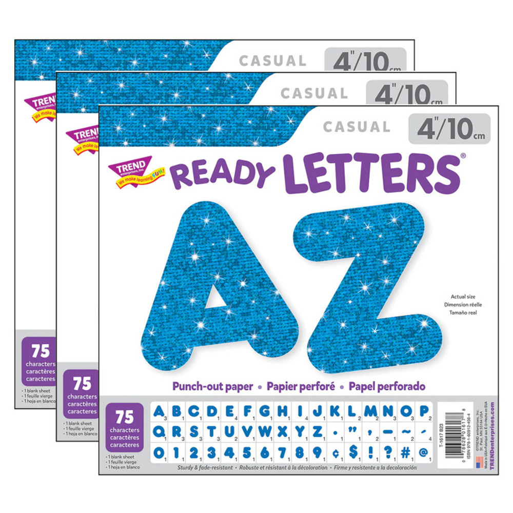 TREND ENTERPRISES INC. TREND Blue Sparkle 4" Casual Uppercase Ready Letters®, 71 Per Pack, 3 Packs
