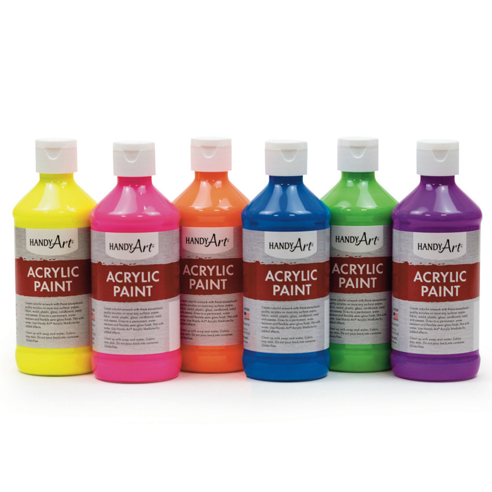 ROCK PAINT DISTRIBUTING CORP Handy Art® Acrylic Paint, 8 oz., Fluorescent Colors, Set of 6