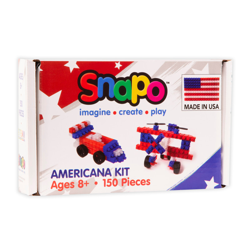 TK TOY BOX DBA SNAPO TOYS Snapo Building Blocks, Americana Made In Usa Kit, 150 Pieces
