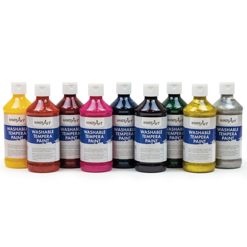 ROCK PAINT DISTRIBUTING CORP Handy Art® Glitter Washable Paint, 8 oz, Set of 9