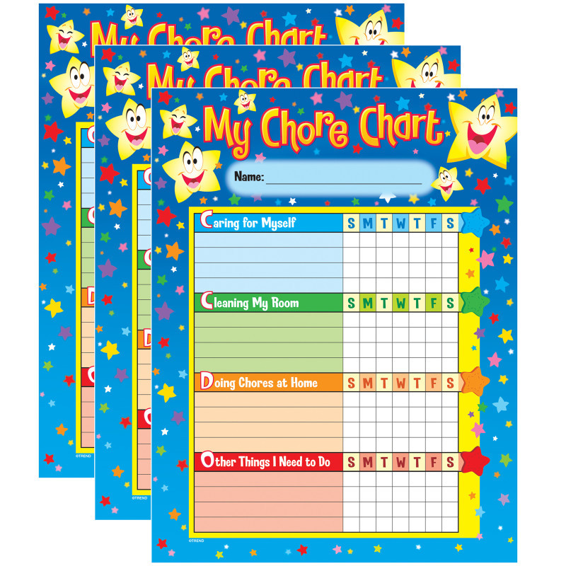TREND ENTERPRISES INC. TREND Stars Chore Charts, 25 Sheets Per Pad, Pack of 3