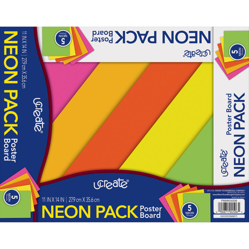 DIXON TICONDEROGA CO UCreate® Neon Poster Board, 5 Assorted Colors, 11" x 14", 5 Sheets