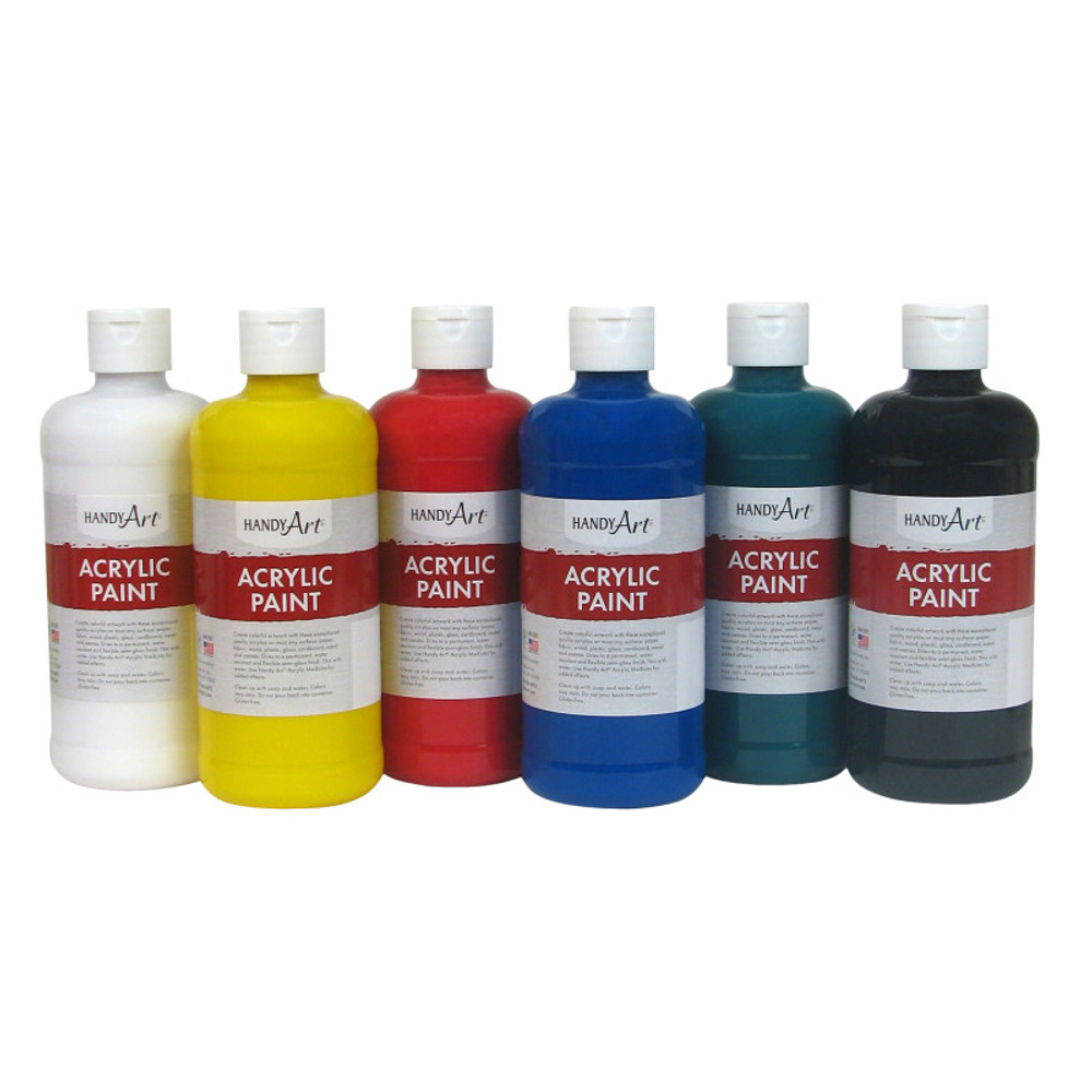 ROCK PAINT DISTRIBUTING CORP Handy Art® Acrylic Paint, Assorted Colors, 16 oz, Set of 6