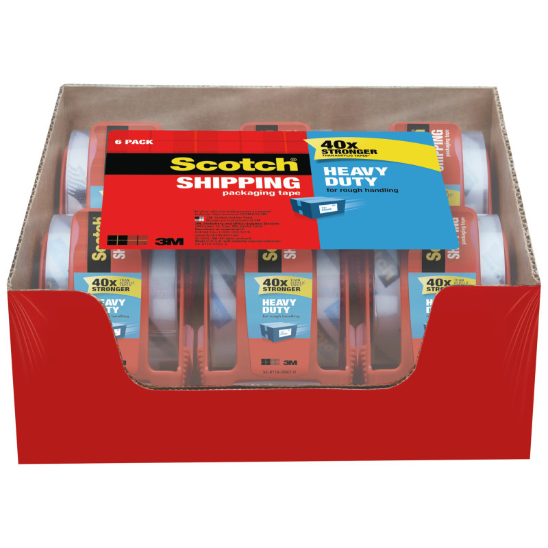 3M COMPANY Scotch® Heavy-Duty Shipping Packing Tape In Dispenser, 1.88" x 800", 6 Rolls