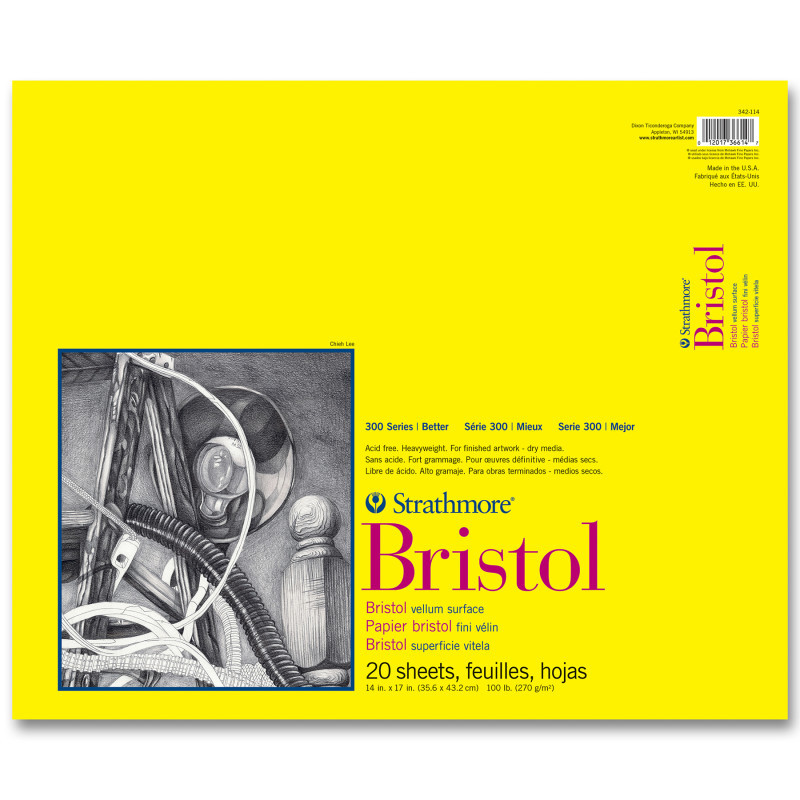 DIXON FINE ART Strathmore 300 Series Bristol Pad, Vellum Finish, Tape Binding, 20 Sheet, 14x17 inch, 1 Count